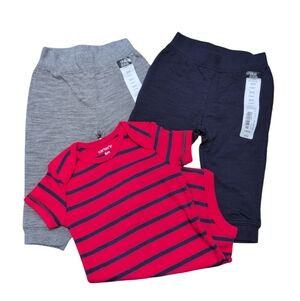 Baby Boy Outfit Pants And Onesie Red Navy Blue Gray Size 6 Months